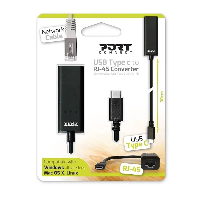 Port USB Type-C to RJ45 5Gbps 30cm Adapter – Black