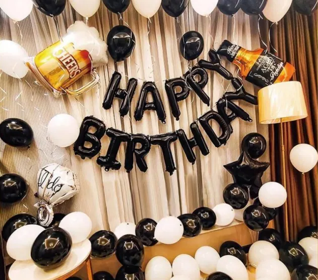 Black and White Happy Birthday Balloon Set