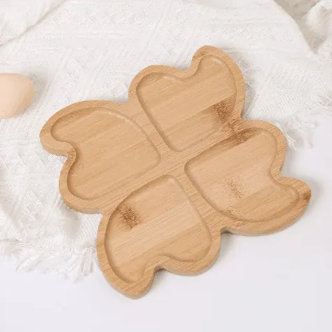 4 Grids Divided Bamboo Snack Plate