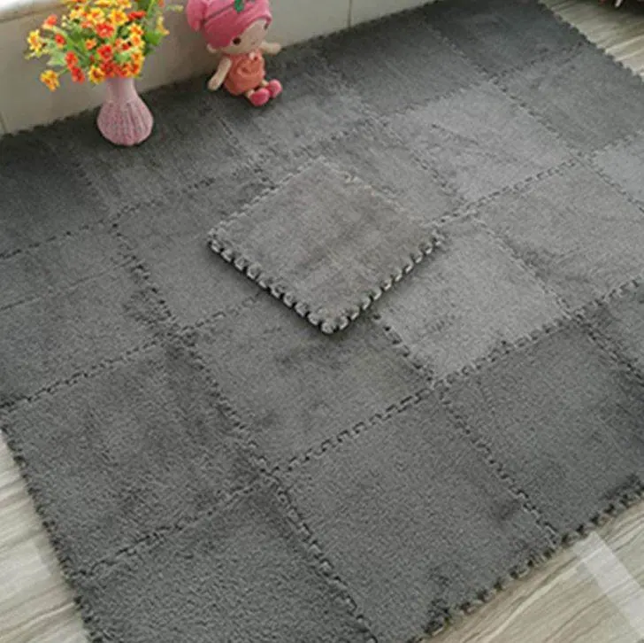 Fluffy Interlocking Carpet (9 pcs) - Gray