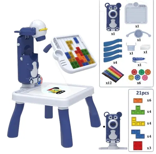 4in1 Writing Painting board with LED Projector Toy Table - Blue