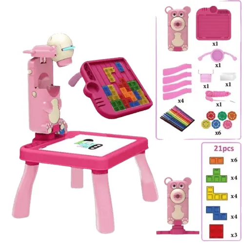 4in1 Writing Painting board with LED Projector Toy Table - Pink