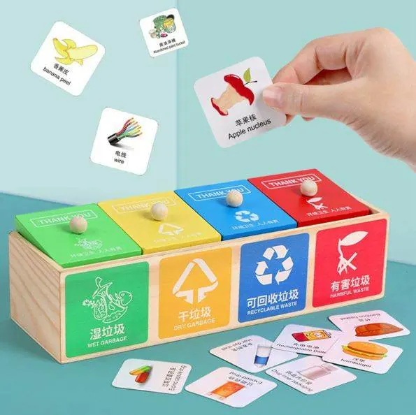 Wooden Garbage Bin Sorting Toy