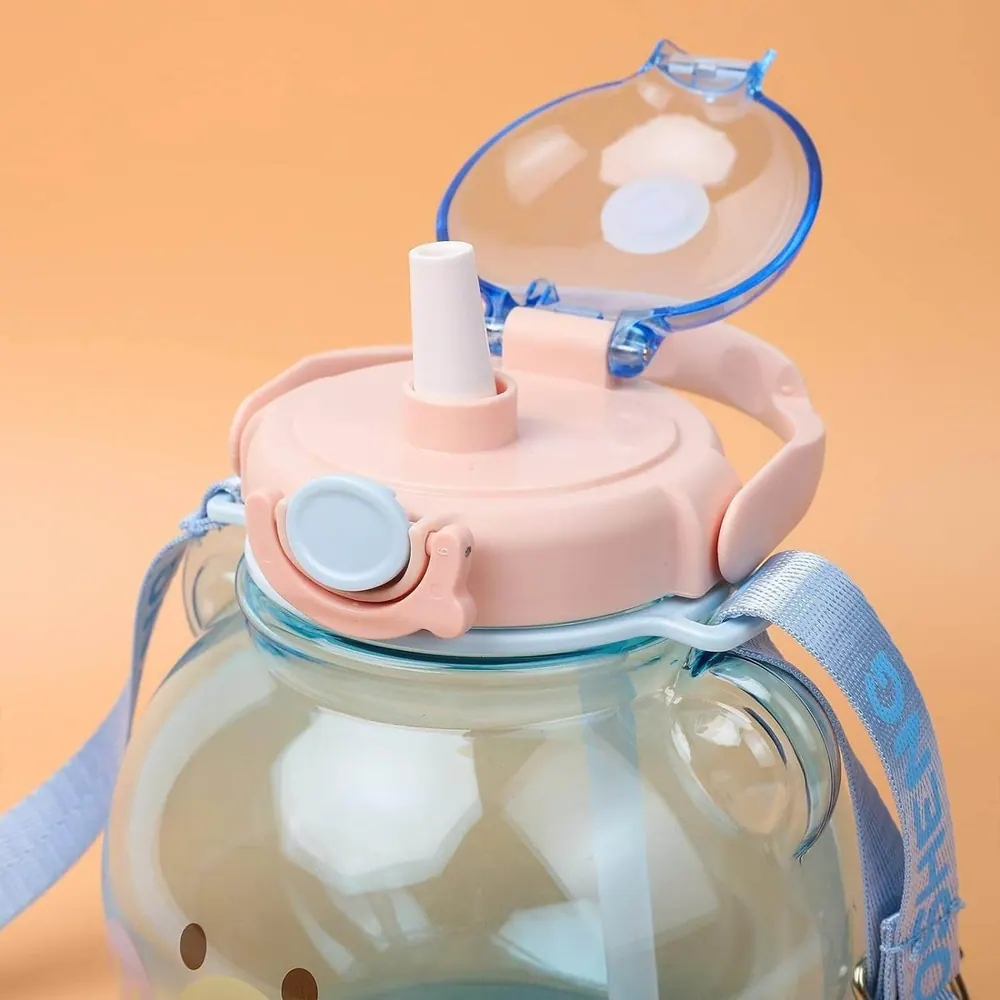 Cute Cartoon Bear Straw Bottle (1L) - Girl