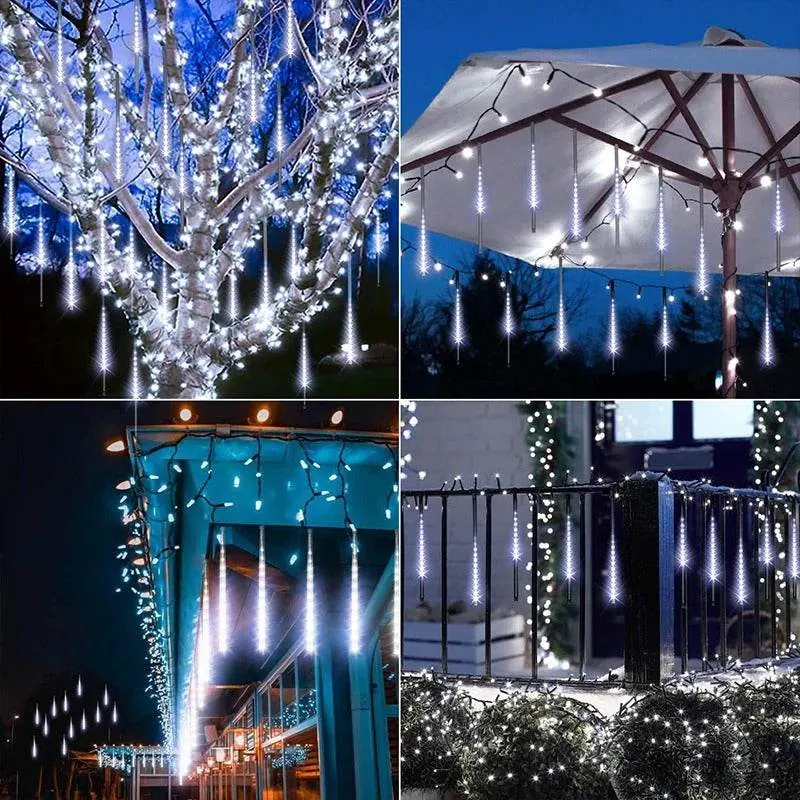 LED Solar Meteor Shower Lights - White