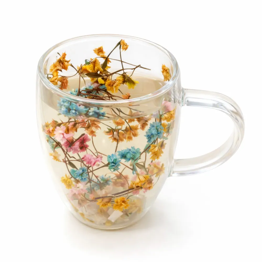 Double Walled Glass Cup (350ml)(Bright Mixed Color Flowers)