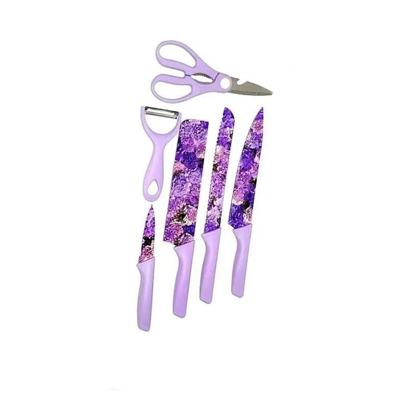 Stainless Steel Corrugated Knife Set (6 pcs) - Purple