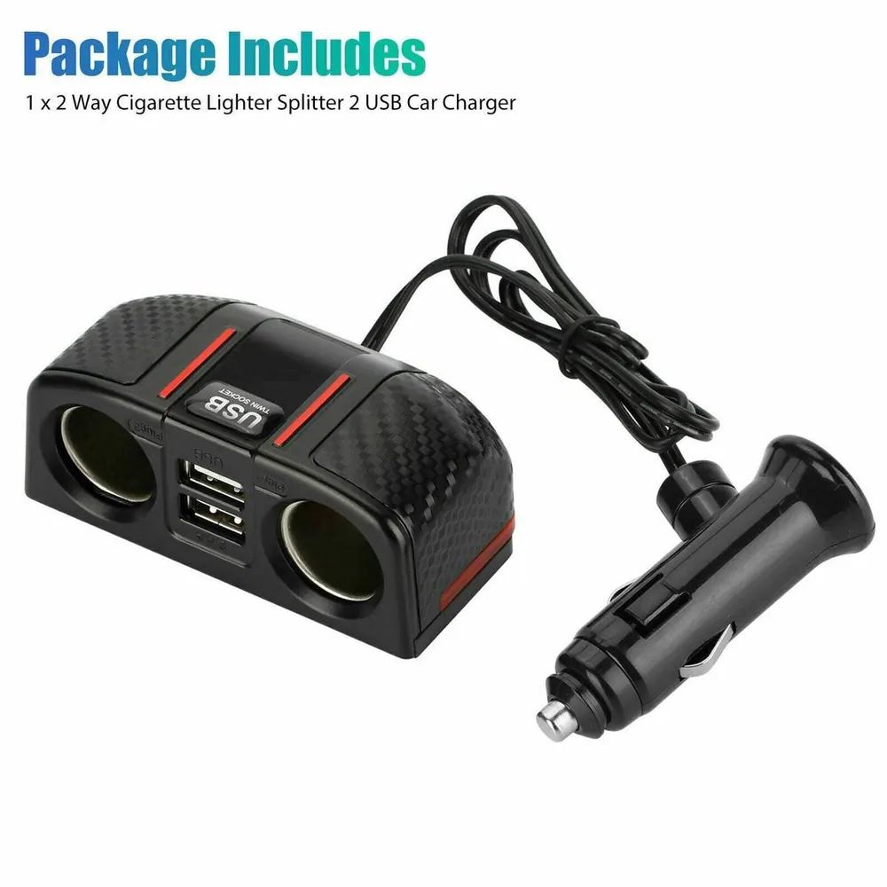 Dual USB Charger Splitter 12V Outlet Power Adapter