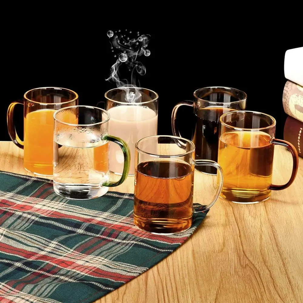 Clear Cup Set With Coloured Handles (400ml)(6 pcs)