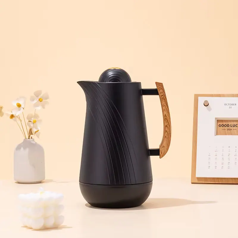 Curved Line Vacuum Flask with Wooden Handle (1L)
