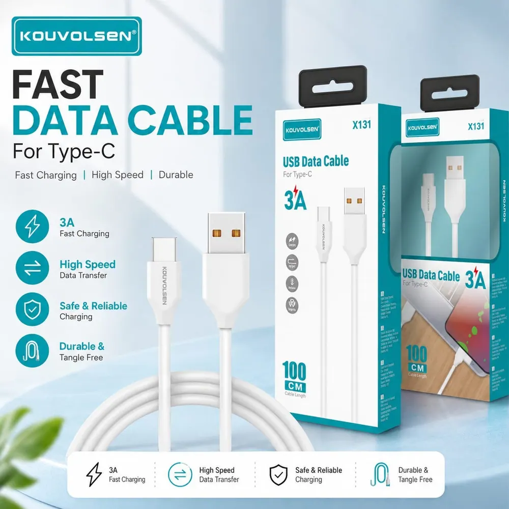 KOUVOLSEN Type-C USB Fast Data Cable 3A 100cm
