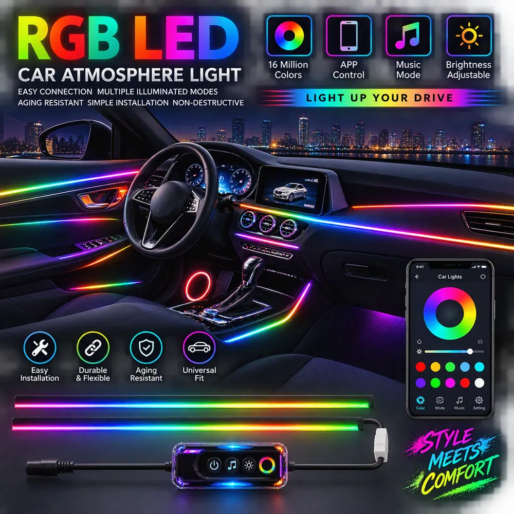 RGB Car Ambient Interior Lighting Strip with App Control