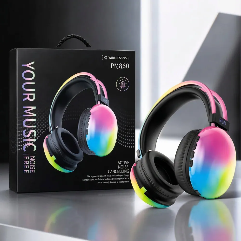 RGB Wireless Over-Ear Headphones with Active Noise Cancelling