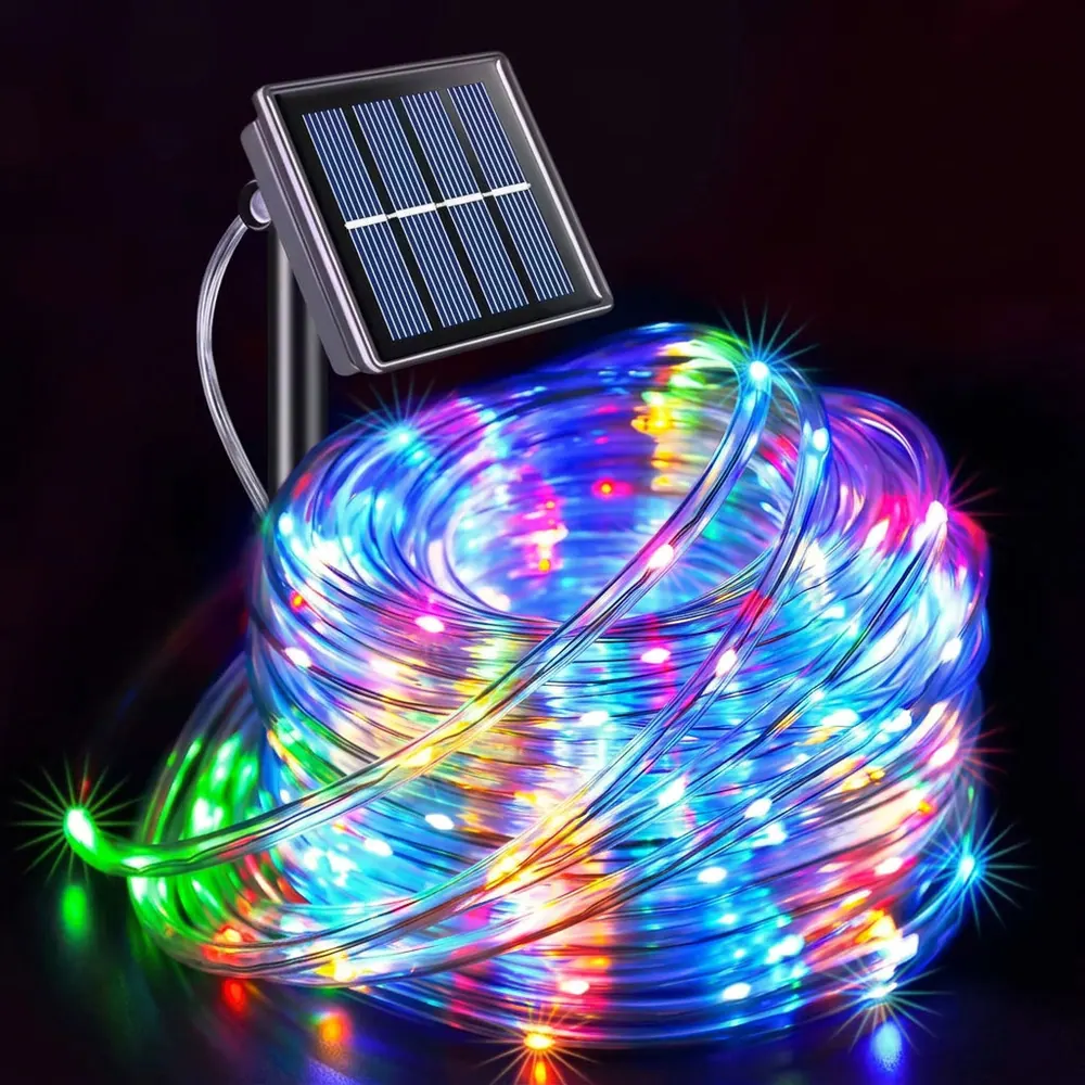 Solar Powered LED Rope Fairy Lights - 10M 100 LED Multicolor Outdoor String Light