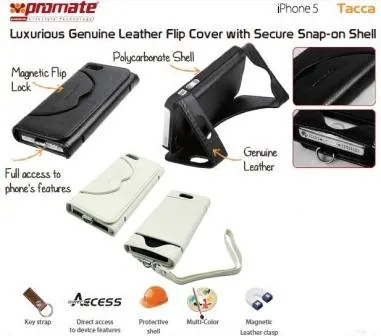 Promate White Tacca iPhone 5 Leather Flip Cover