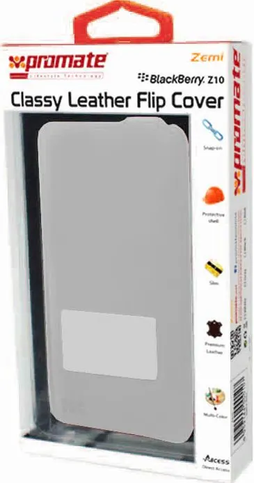 Promate White Zemi BlackBerry Z10 Classy Leather Flip Cover