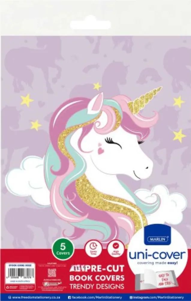 Marlin A4 Unicorn Precut Book Covers 5 Pack