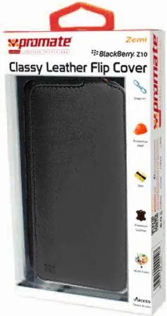 Promate Black Zemi BlackBerry Z10 Classy Leather Flip Cover