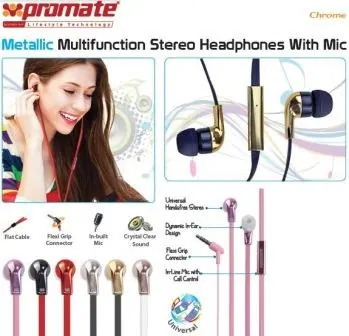 Promate Chrome Metallic Multifunction Stereo Headphones
