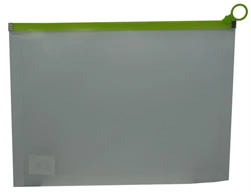 Brainware A4 Clear Carry Folder With Green Easy Slide Zip