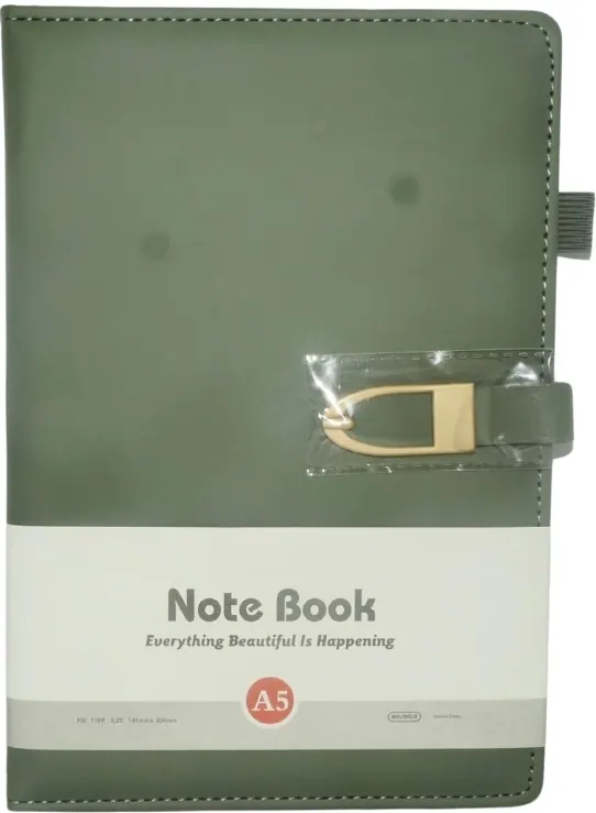 Brainware A5 Green NoteBook With Magnetic Clip