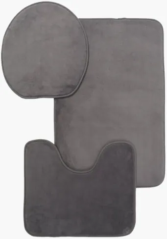 Casey 3 Piece Bathroom Mat Set Dark Grey