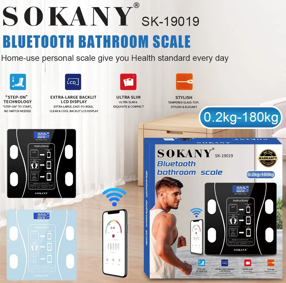 Sokany 180KG Bluetooth Bathroom Scale Black