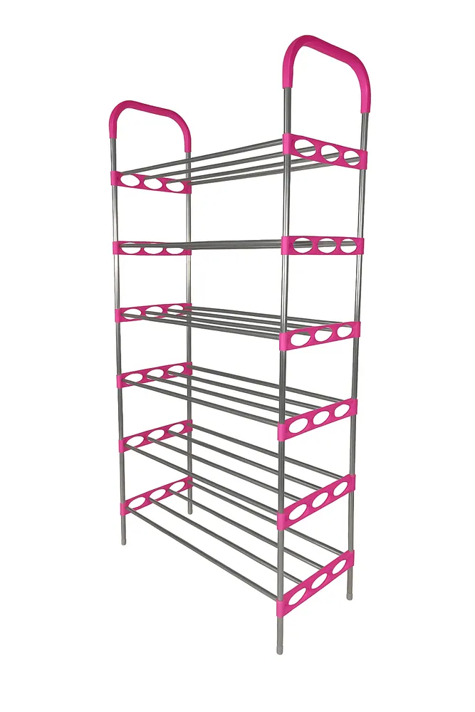 Nordic Wind Pink 6 Tier 18 Shoe Steel Rack