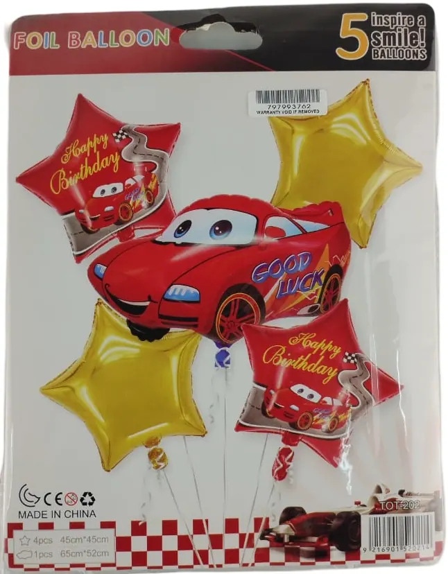 Casey 5pc Red Cars Themed Birthday Balloon Set