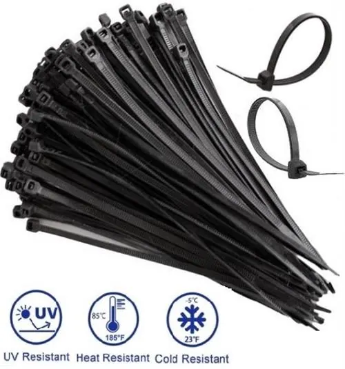 Noble 4.8 x 200mm Pack of 100 Black Nylon Cable Ties