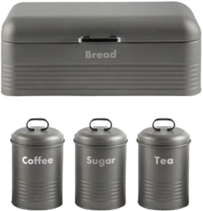 Totally 4 Piece Breadbin And Canister Set Grey