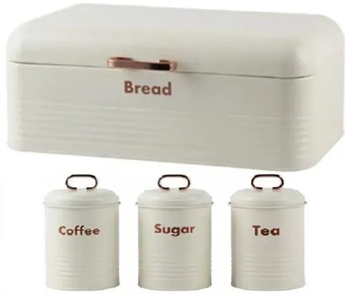 Totally 4-Piece Breadbin and Canister Tin Set Combo White