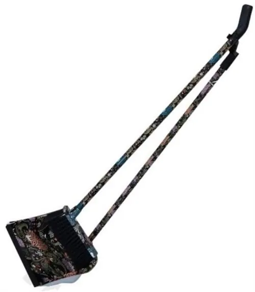 Totally Long Dust Pan Broom Set Black Floral Design