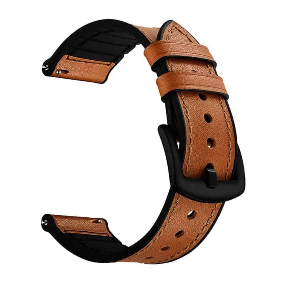 22mm Quick Release Leather & Silicone Strap - Brown