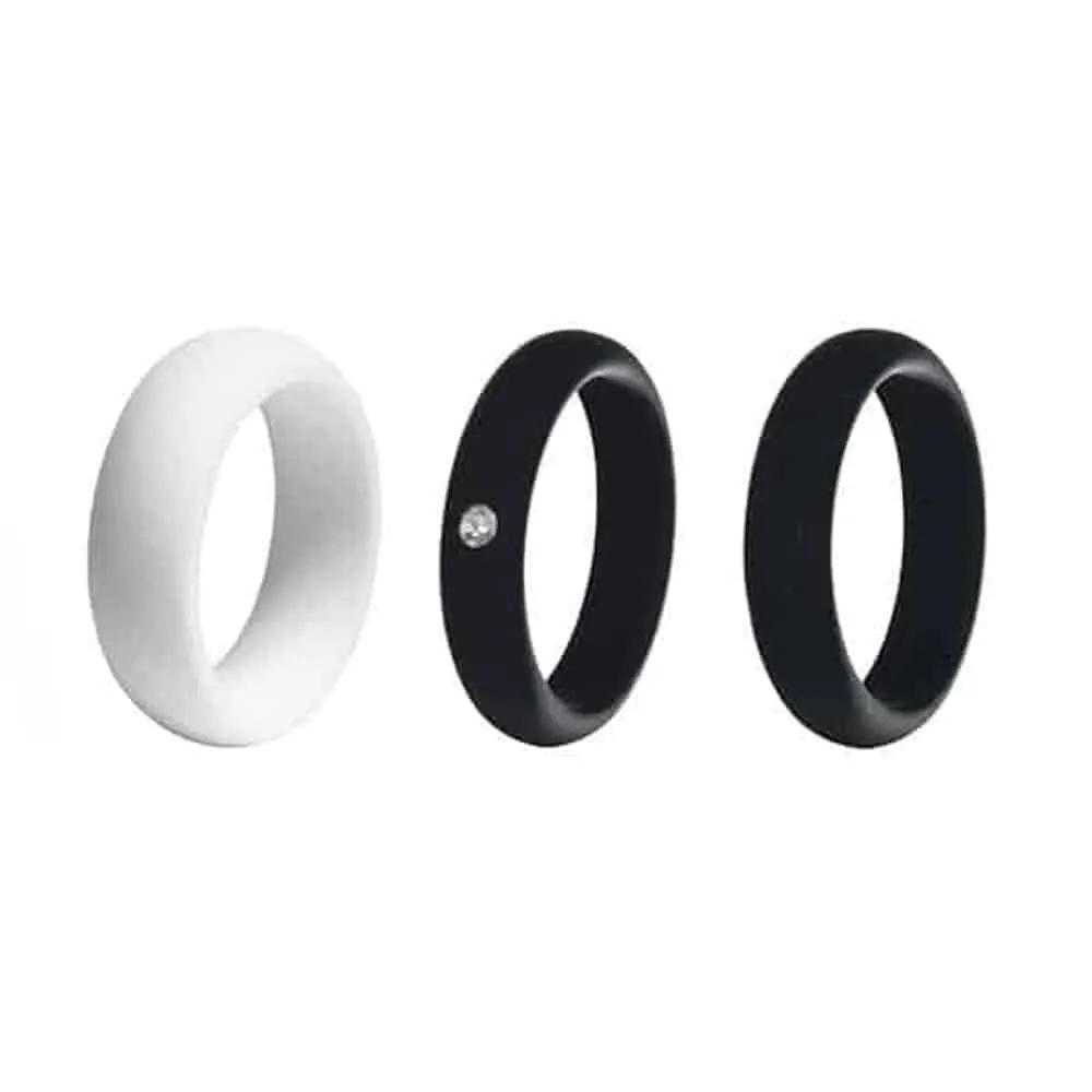 5mm Silicone Ring (USA 6 RSA L)-Diamond, White & Black Combo