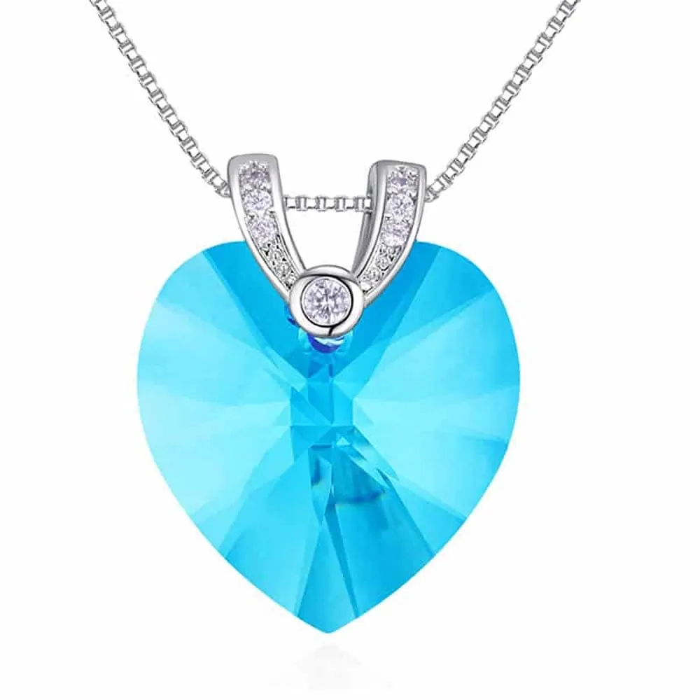 Titanic Crystal Blue Sapphire Love Heart Pendant Necklace