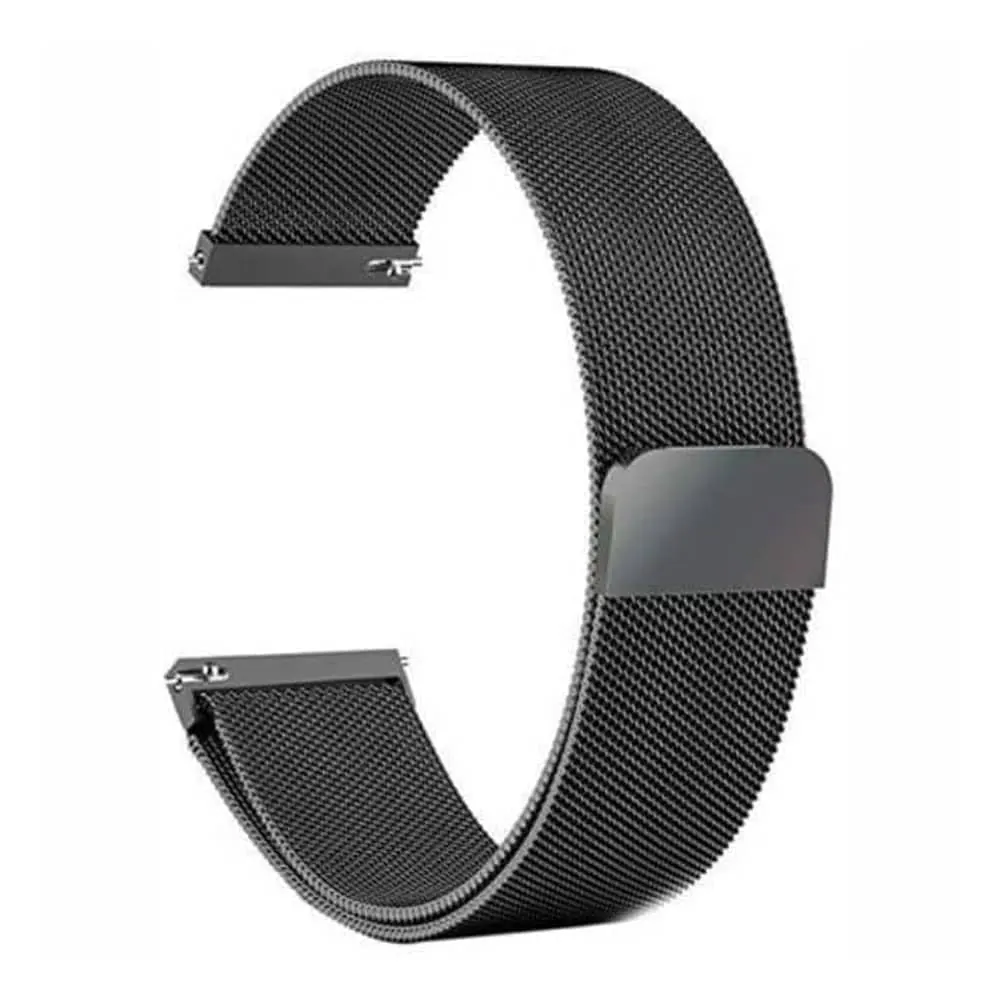 20mm Quick Release Stainless Steel Milanese Loop Strap - Black, S/M