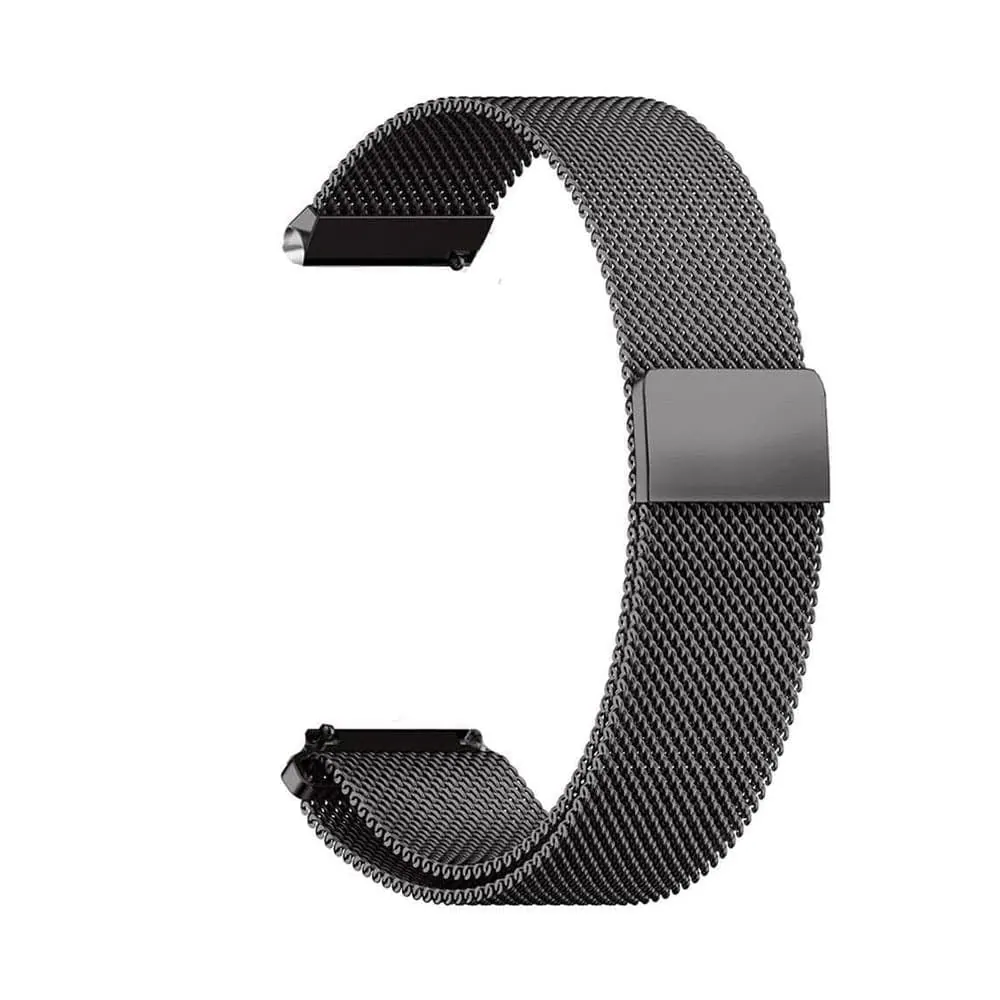 22mm Quick Release Stainless Steel Milanese Loop Strap - Black, M/L