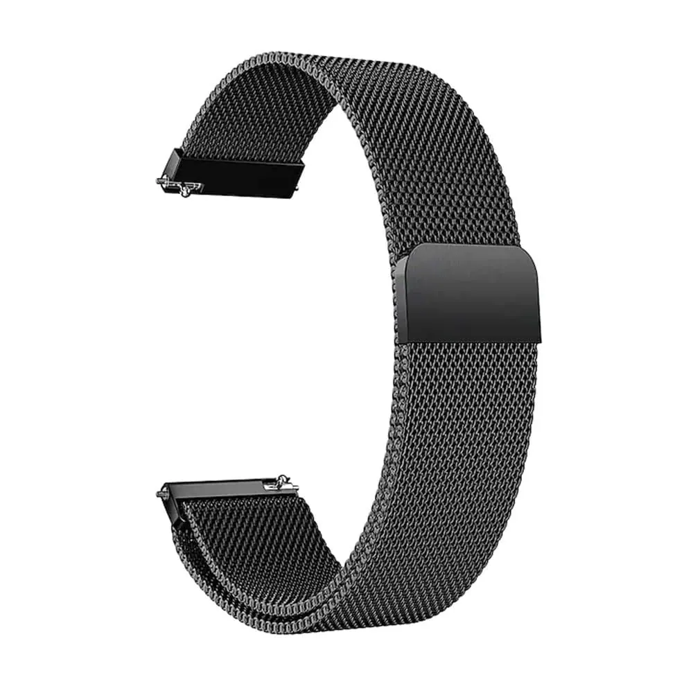 22mm Quick Release Stainless Steel Milanese Loop Strap - Black, S/M