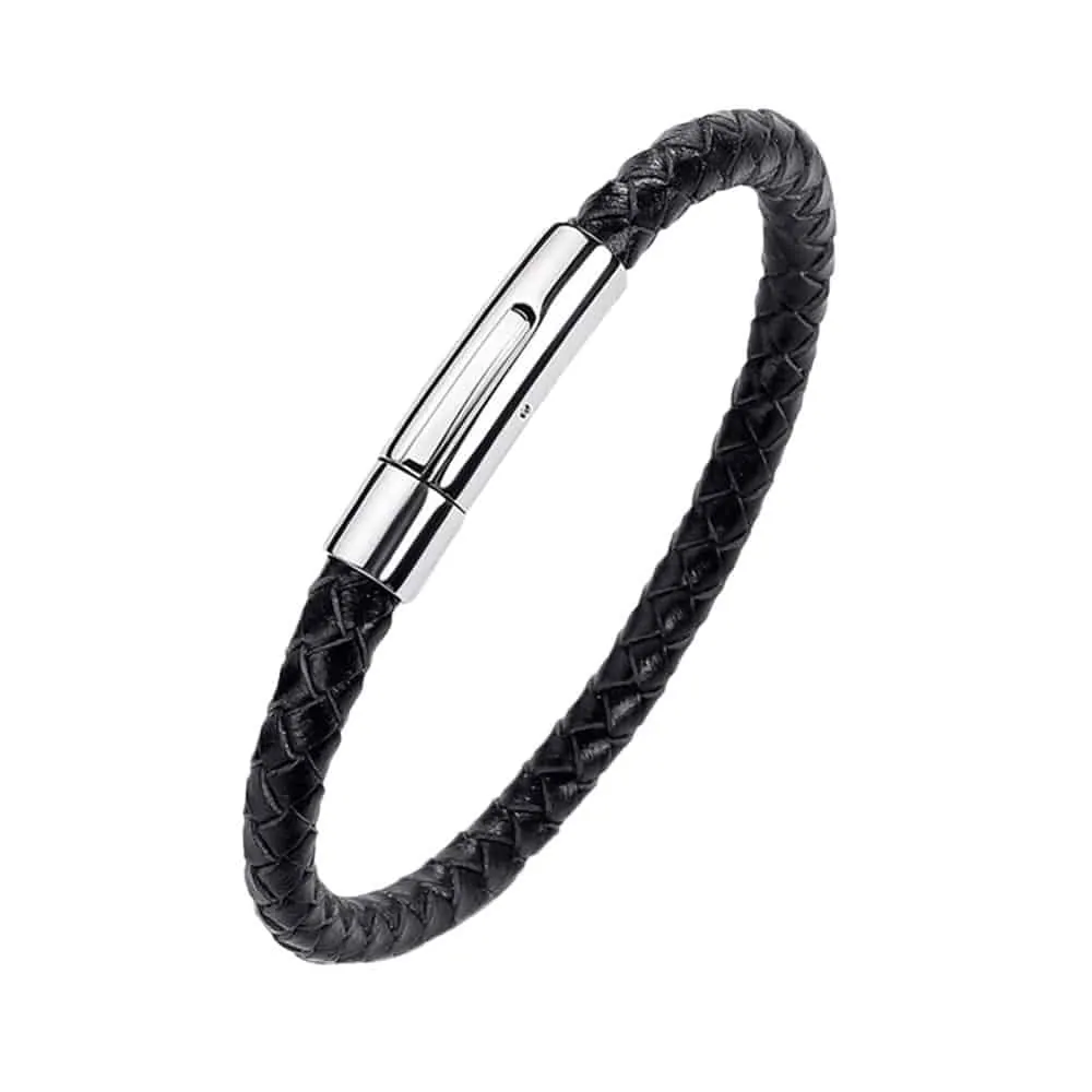 Minimalist Vegan PU Leather & Stainless Steel Bracelet-M/L