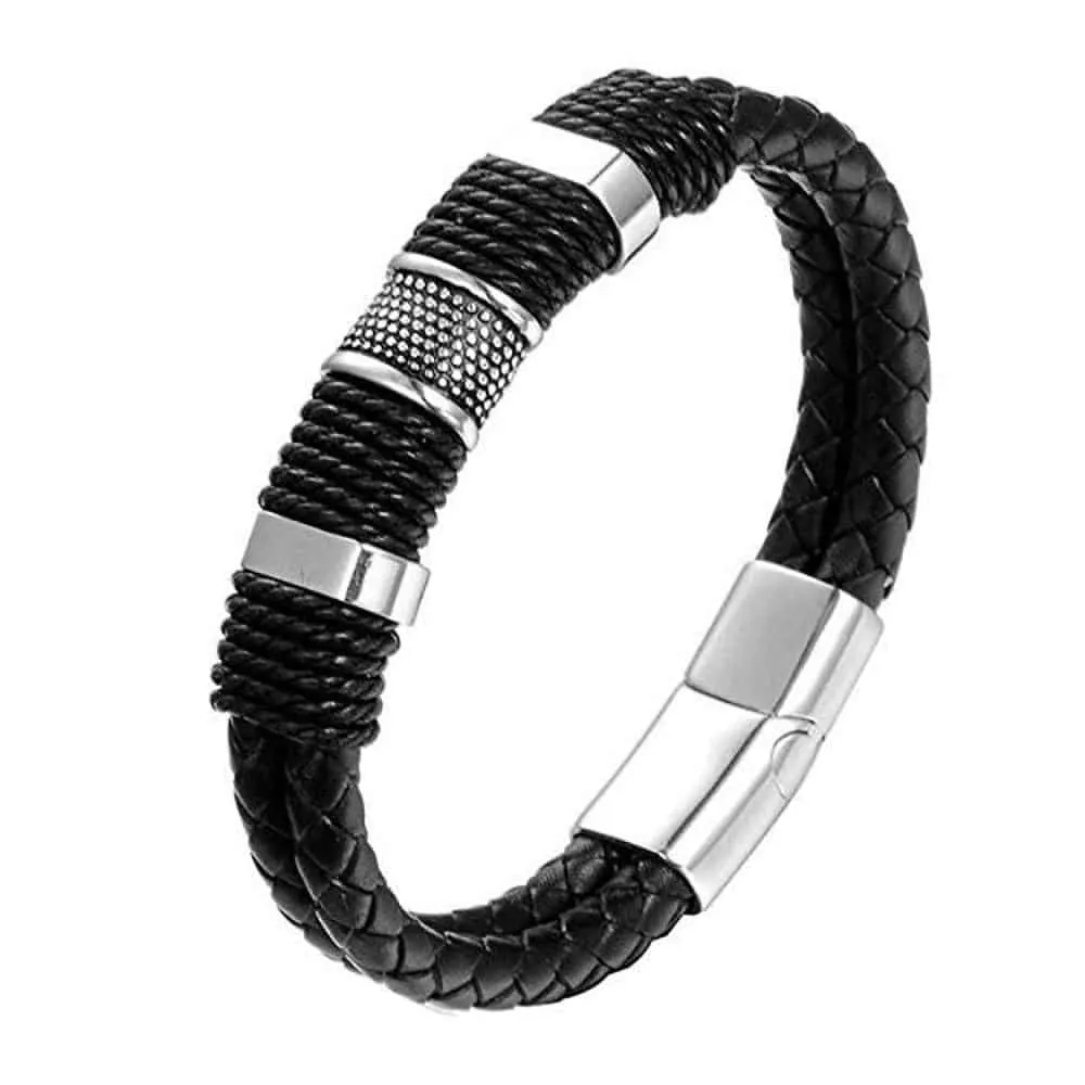 Unisex PU Vegan Leather Stainless Steel Bracelet- M/L