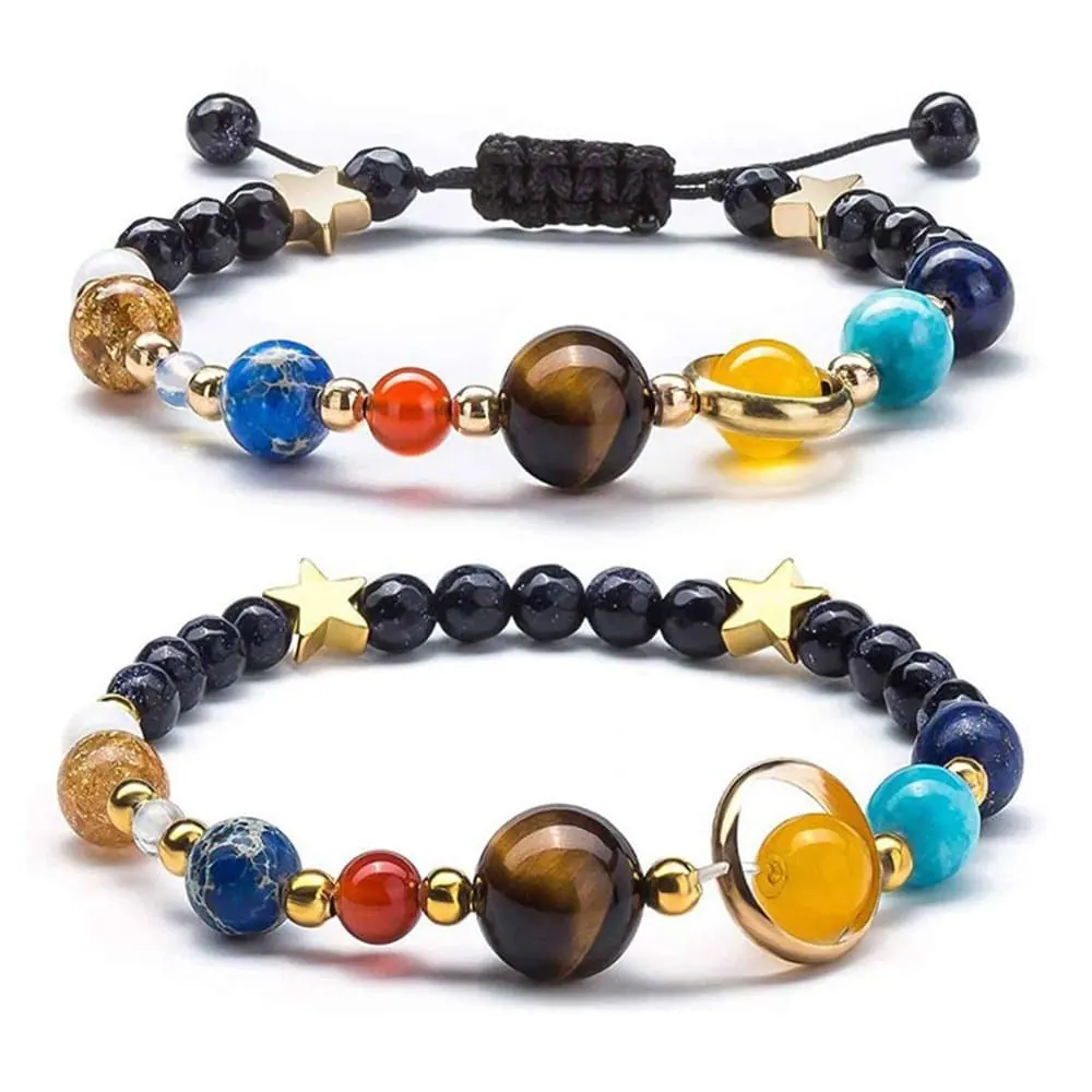 KD Adjustable Galaxy Gemstone Beaded Bracelets Non- Closure - Set of 2