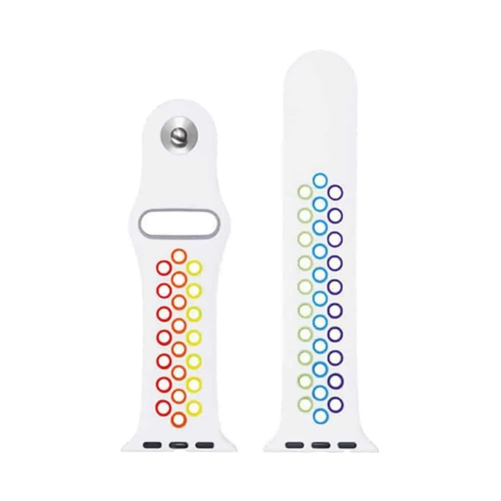 Silicone Strap for 42/44/45mm Apple Watch - Rainbow - White - M-L
