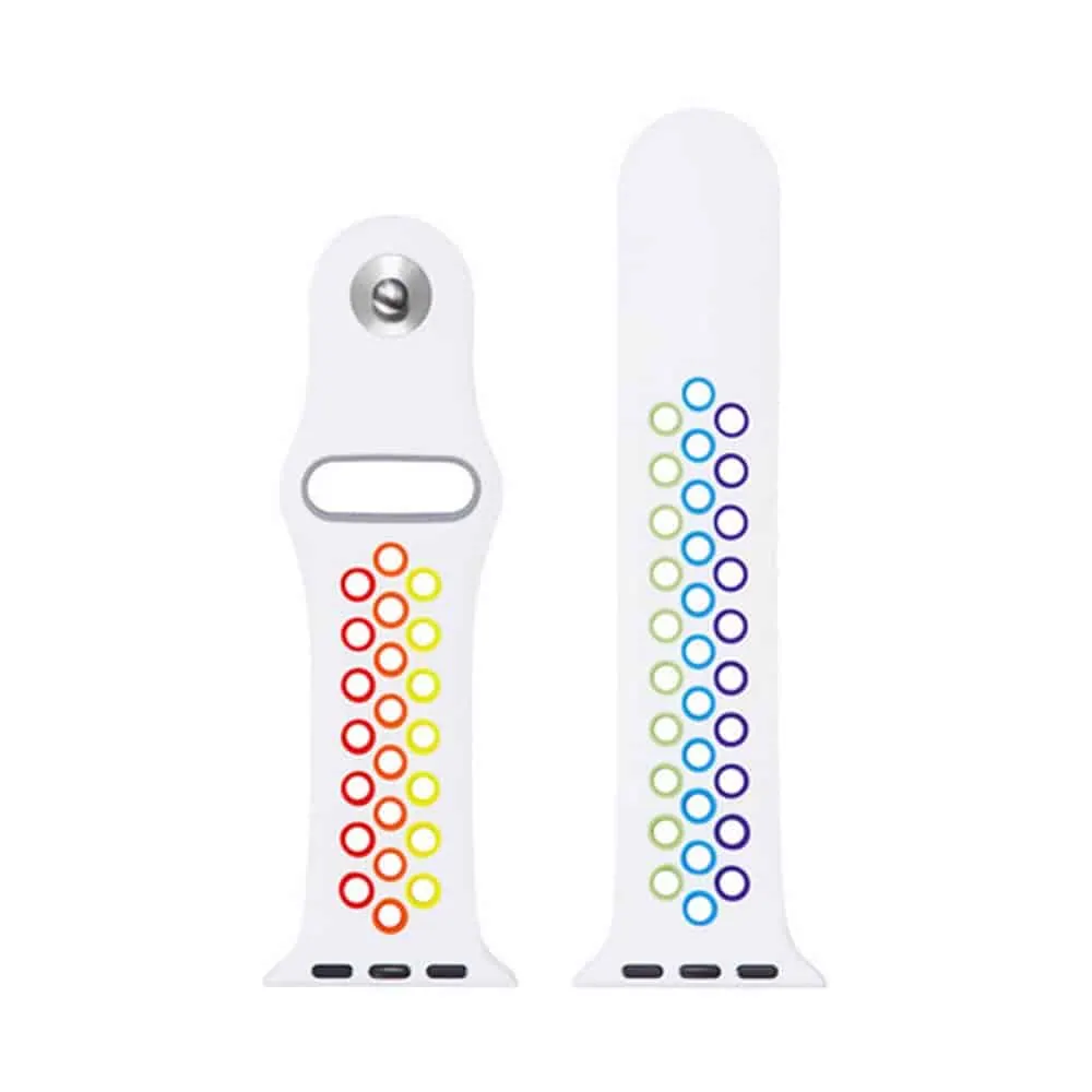 Silicone Strap for 42/44/45mm Apple Watch - Rainbow - White - S-M