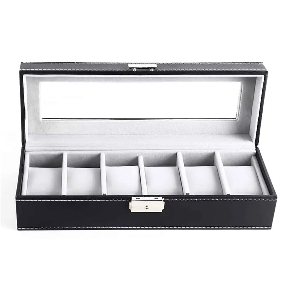 PU Leather 6 Slot Luxury Watch Organizer Display Case Box