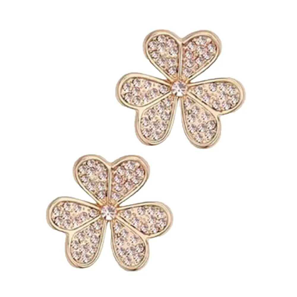 Rose Gold-Plated Pave Set Austrian Crystal Clover Earrings