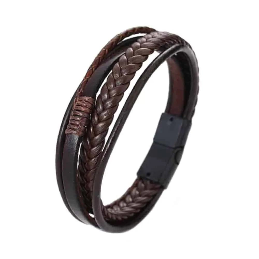 Multistrand Brown PU Vegan Leather Bracelet- M/L