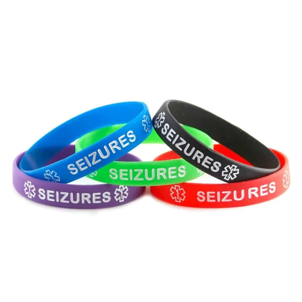 Emergency Attention Seizure Medic Alert Silicone Bracelet x5 - S-M
