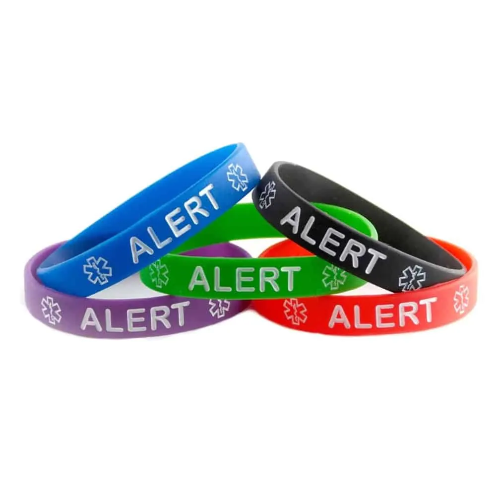 Emergency Attention Medical Alert Silicone Bracelet x5 - M-L