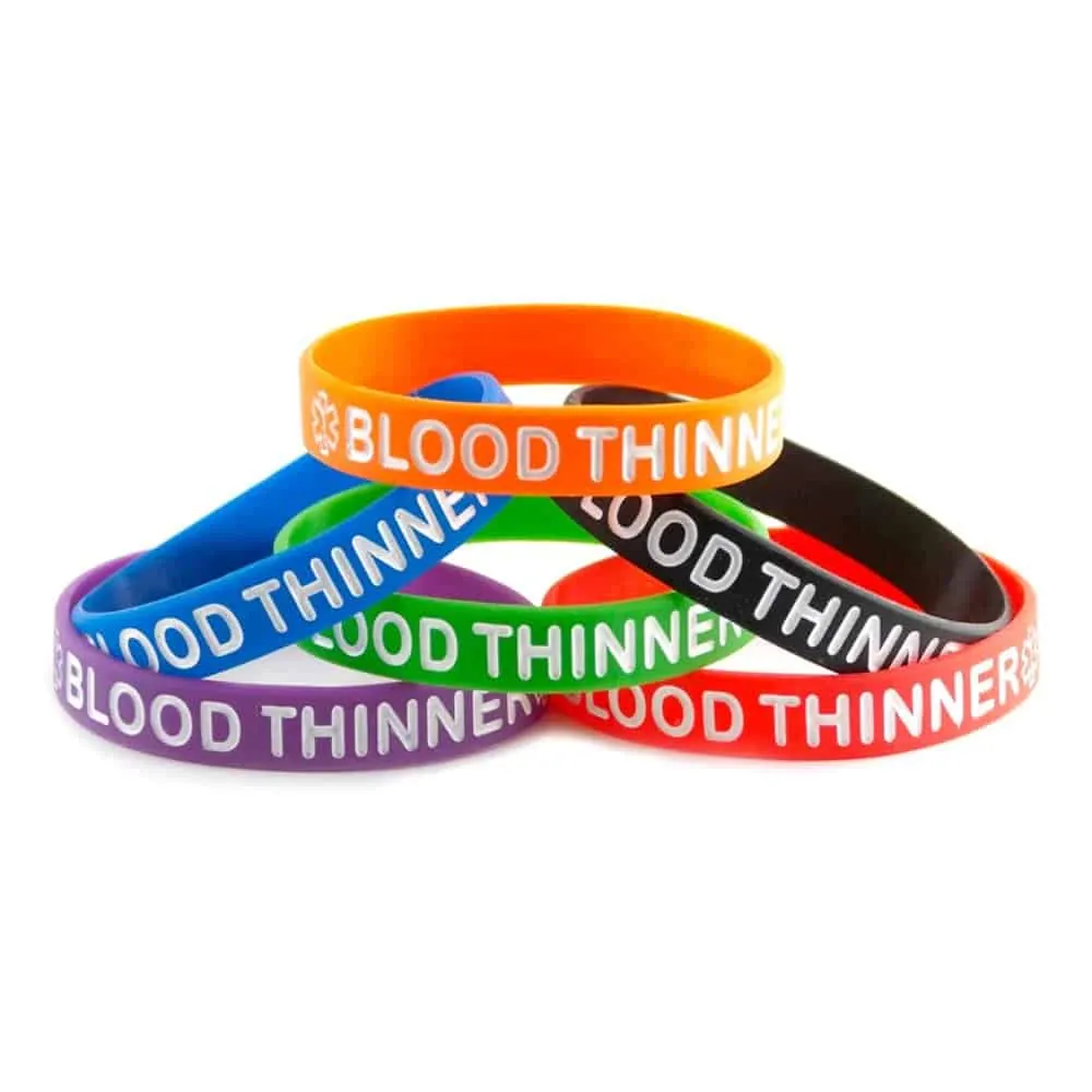 Blood Thinner Medical Alert Silicone Bracelet x5 - L-XL